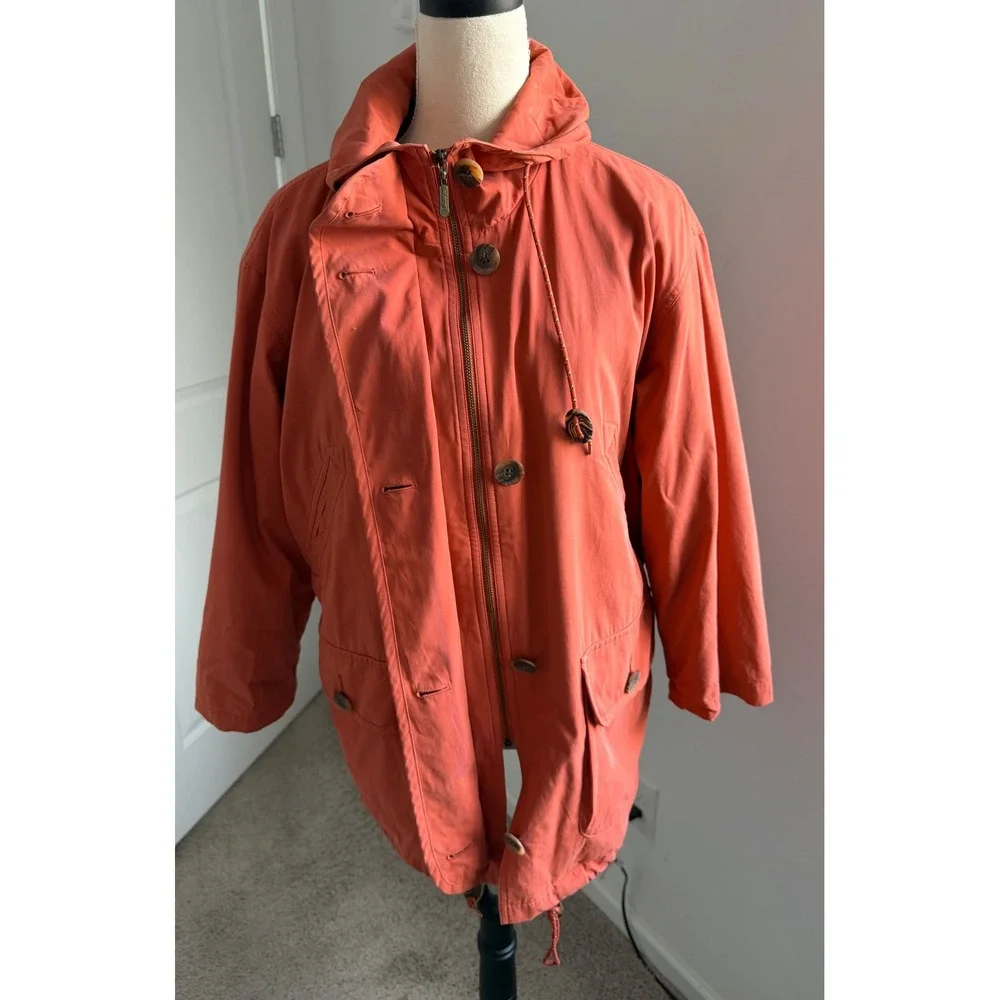 Burberry‎ Cotton Parka Jacket Burnt Orange Hooded Removable Lining Jacket Sz XL - Picture 9 of 16